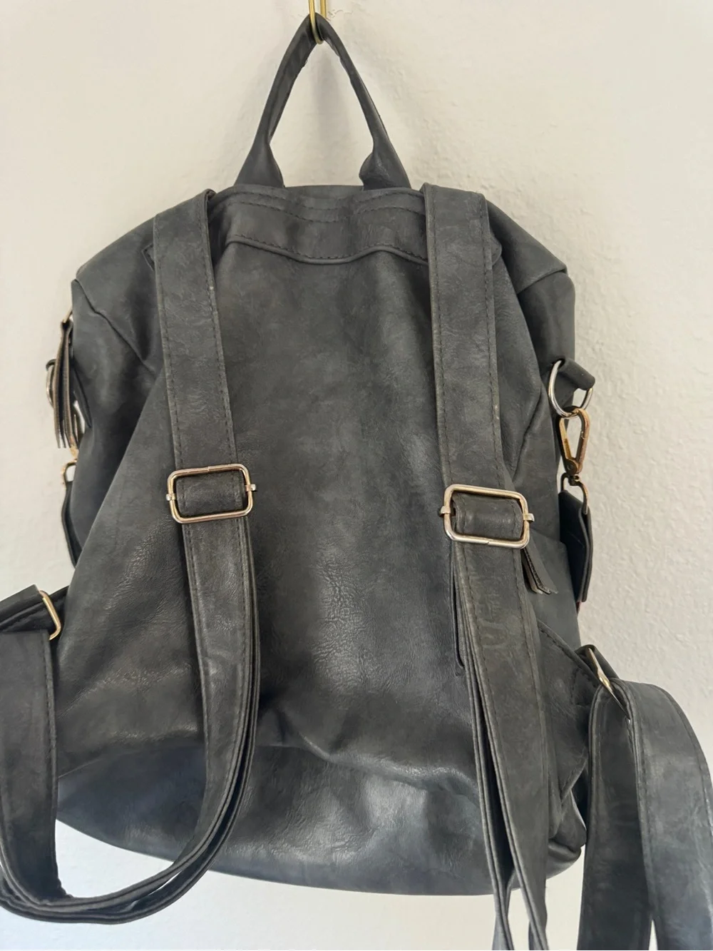 Modern+Chic Gray Women's Backpack with Colorful Woven Hobo Strap